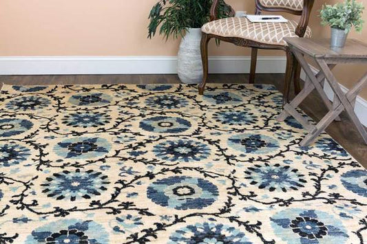 Stylish 6x9 wool area rug in a modern living room with cozy furniture