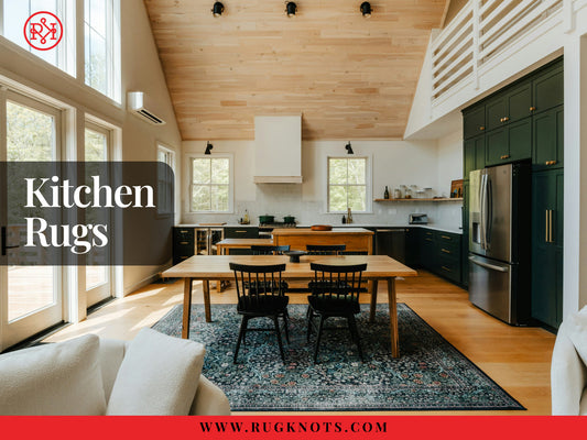 modern non-slip kitchen rug in blue pattern