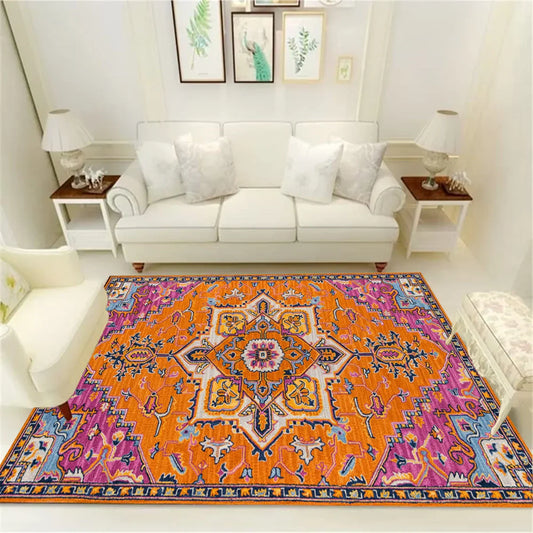 8x10 living room rug styled under a sectional sofa, anchoring the space with color, comfort, and modern design