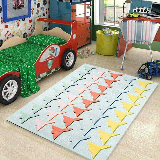 Bright and colorful kids playroom rug adding comfort and style to a fun and functional space."  Let me know if you need further adjustments!