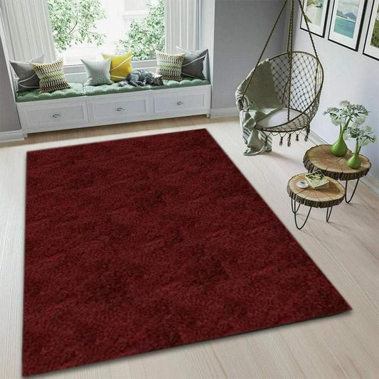 Shag area rug in a kids’ room setting with oval design, plush texture, and colorful furniture around it