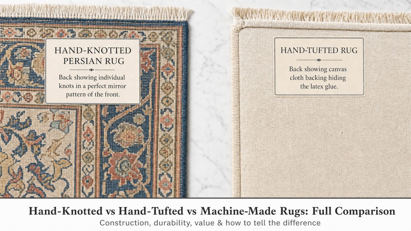 Hand knotted vs hand tufted vs machine made rugs comparison