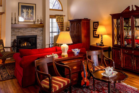 Southwestern area rug in a modern bedroom with neutral décor and layered textiles