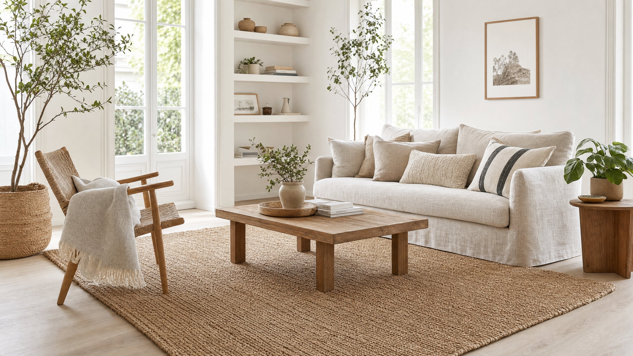 How to clean a jute rug - natural jute rug in a bright Scandinavian living room