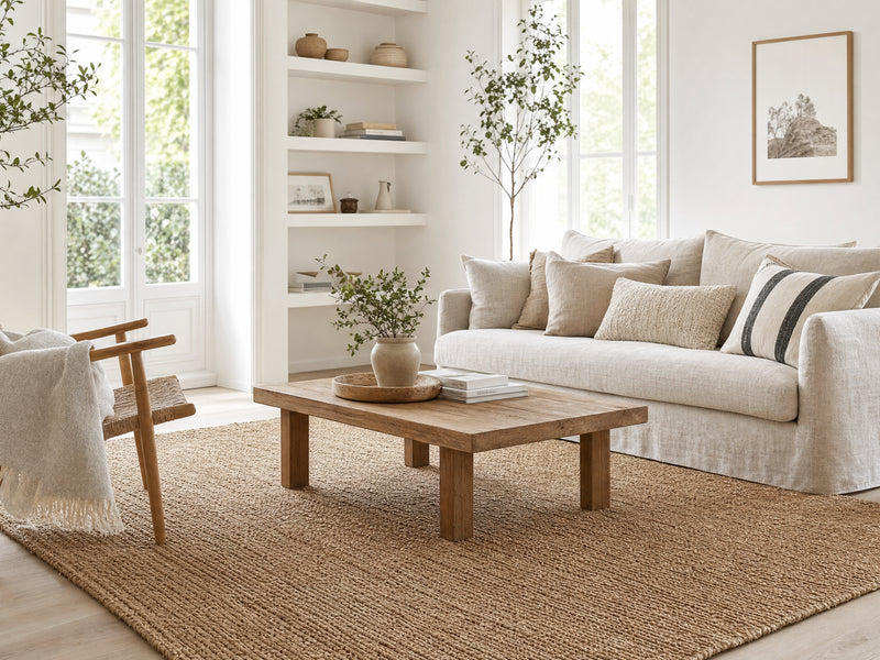 How to clean a jute rug - natural jute rug in a bright Scandinavian living room