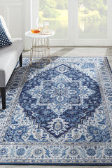 Karachi KAR-8 Blue Printed Area Rug with Non-Slip Backing