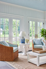 Saybrook SAY-1 natural polypropylene rug styled on outdoor patio