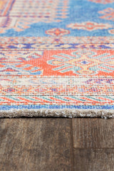 Durable cotton area rug with blue printed pattern, CHN-03.