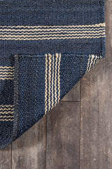 Handwoven navy jute rug with striped design, Montauk MTK-1