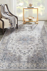 Karachi KAR-7 Grey Printed Area Rug with Non-Slip Backing – 100% Polyester Indoor Rug