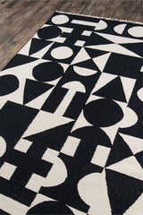 Durable black wool rug with handwoven texture, Topanga collection