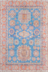 Hand-finished blue printed rug in cotton fabric, Chandler CHN-03