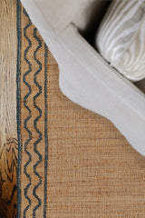 Orchard Ripple ORC-1 handwoven jute and wool rug in slate, natural, and brown tones.