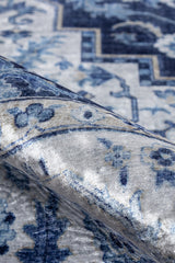 Blue patterned area rug with anti-slip backing, Karachi KAR-8 collection