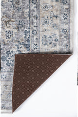 Karachi KAR-7 Grey Printed Area Rug with Non-Slip Backing – 100% Polyester Indoor Rug