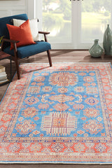 Chandler CHN-03 blue cotton printed area rug with intricate detailing.