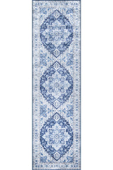 Decorative Karachi KAR-8 rug with blue traditional print and safe backing.