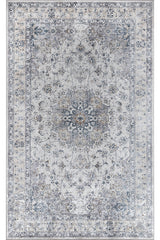 Karachi KAR-7 Grey Printed Area Rug with Non-Slip Backing – 100% Polyester Indoor Rug