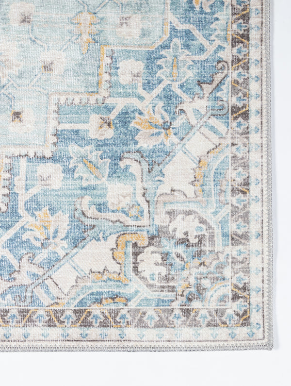 Machine Made Polyester Blue Traditional Area Rug – 7'6