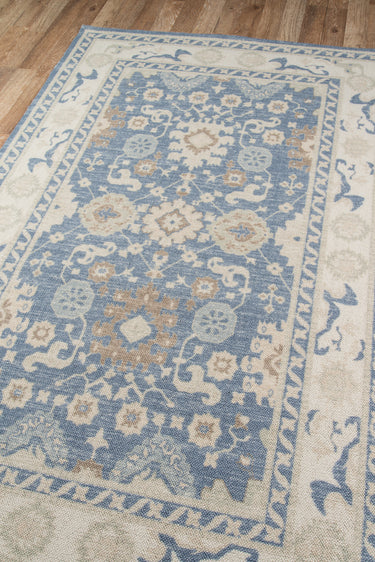 Blue Oriental area rug 7'9" X 9 - close-up of pattern and texture