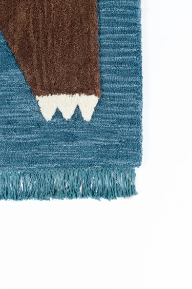 Navy Wool area rug 4' X 6' - close-up of pattern and texture