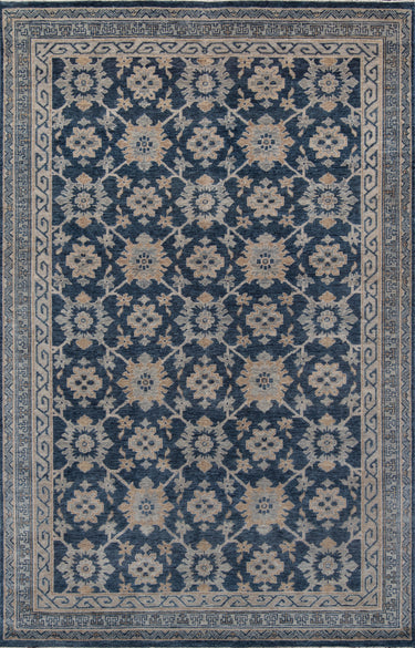 Blue Hand Knotted Area Rug, Banaras BNR-1 5'6" X 8'6"