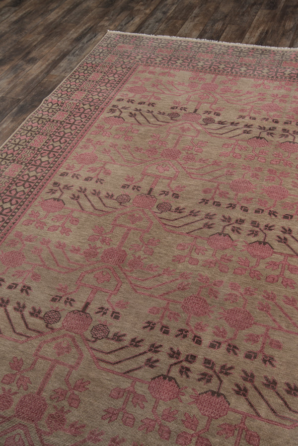 Hand Knotted Wool Pink Oriental Area Rug – 9'6