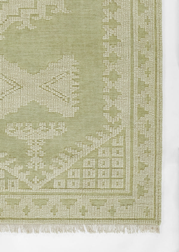 Hand Woven Wool Green Bohemian Area Rug – 3'6