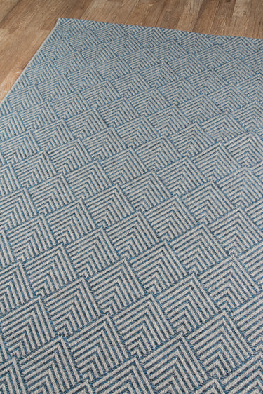 Blue Geometric area rug 2' X 6' - close-up of pattern and texture