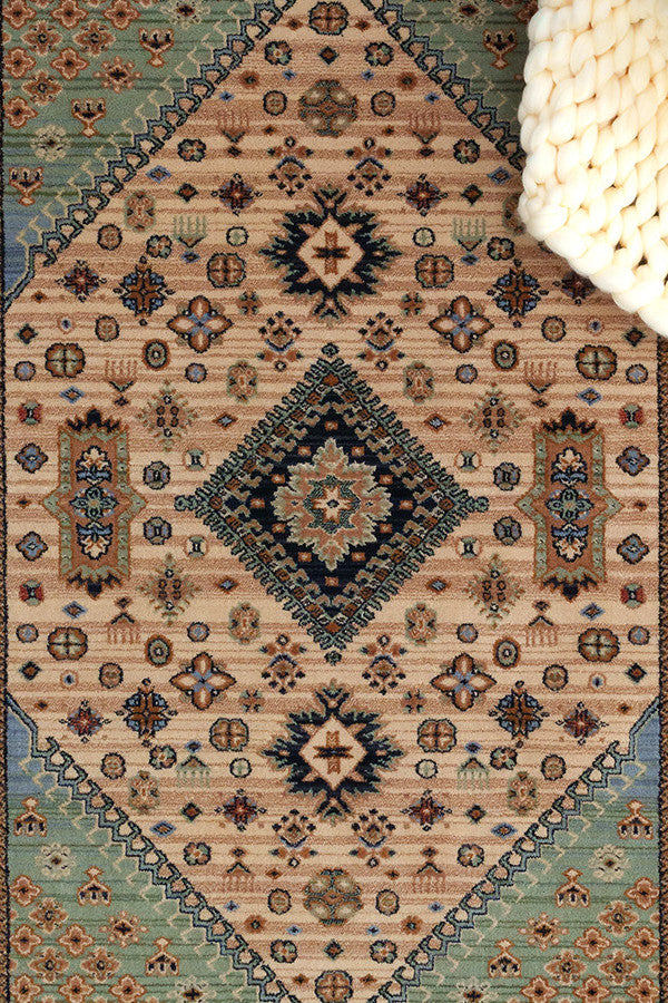 Lineage-Heriz Bone Teal Area Rug