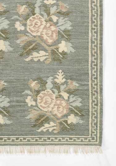 Blue Floral area rug 2' X 3' - close-up of pattern and texture