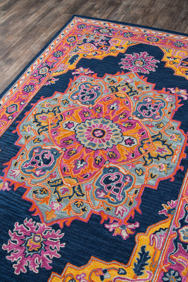 Navy Polyester area rug 3' X 5' - close-up of pattern and texture