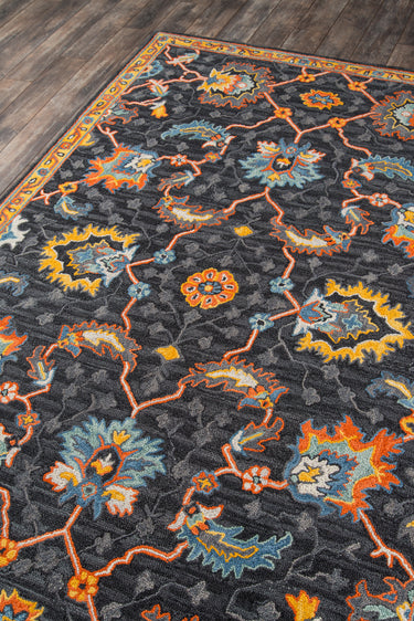 Black Oriental area rug 2'3" X 7 - close-up of pattern and texture