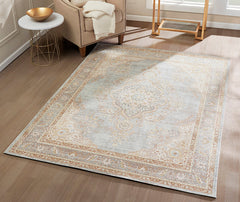 Soft polyester rug featuring traditional medallion design