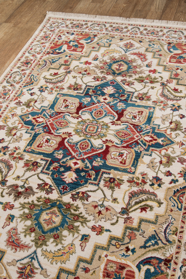 Lenox Ivory Medallion Area Rug by Momeni - 5' X 5' lifestyle