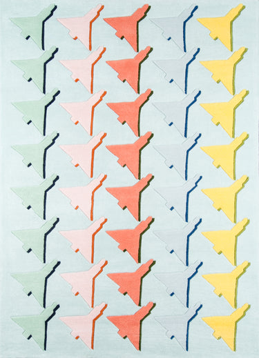 Airplane Houndstooth Seafoam Hand - Tufted Area Rug, Lulu LUL-2 3'6" X 5'6"