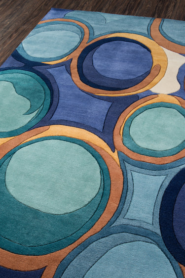 Blue Geometric area rug 8' X 11' - close-up of pattern and texture