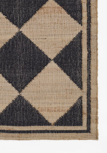 Black Wool area rug 9' X 12' - close-up of pattern and texture