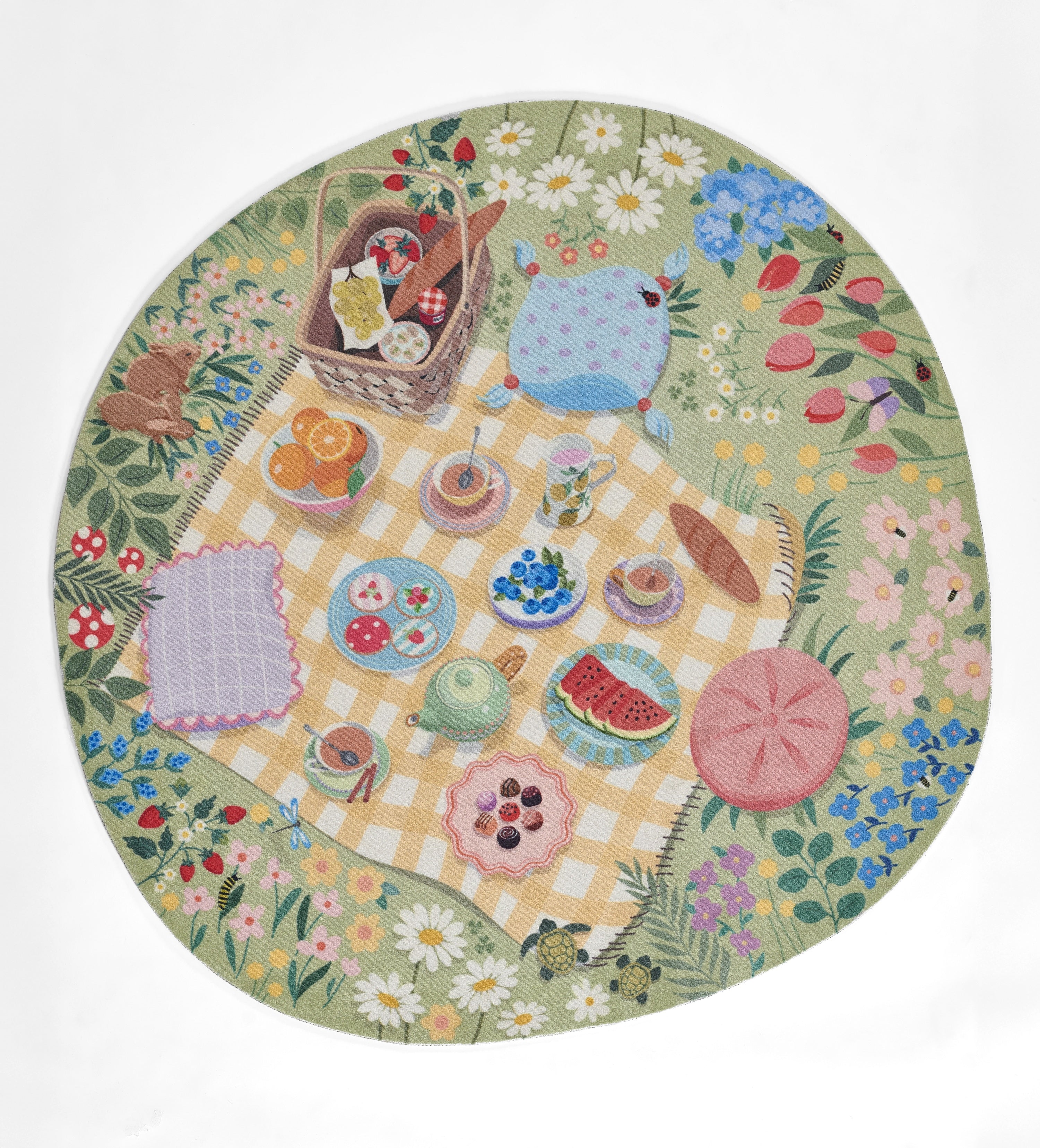 Tea Party Green Machine - Made Round Area Rug, Playground PLY-2 6' X 6' Round