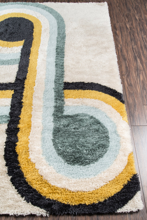 Retro Blue Runner Rug - RET-3 Hand - Tufted, 2'3