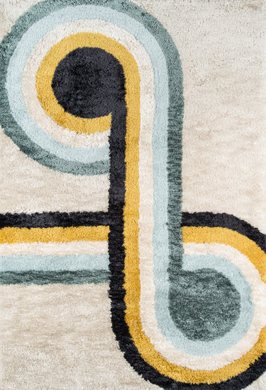 Retro Blue Runner Rug - RET-3 Hand - Tufted, 2'3" X 7'6" Runner
