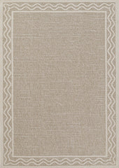 Natural wave border handwoven-look rug styled in cozy seating area