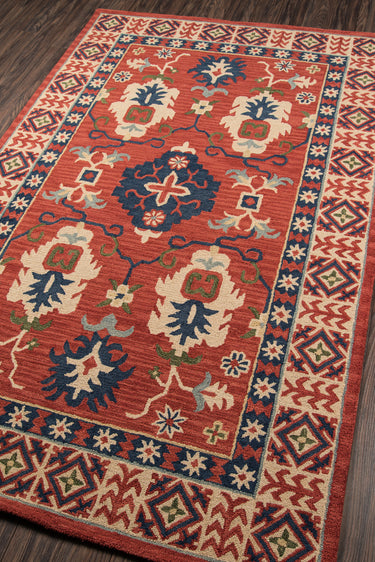 Red area rug 9'6" X 13 - close-up of pattern and texture