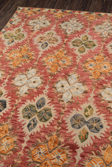 Red Floral area rug 2'3" X 8 - close-up of pattern and texture