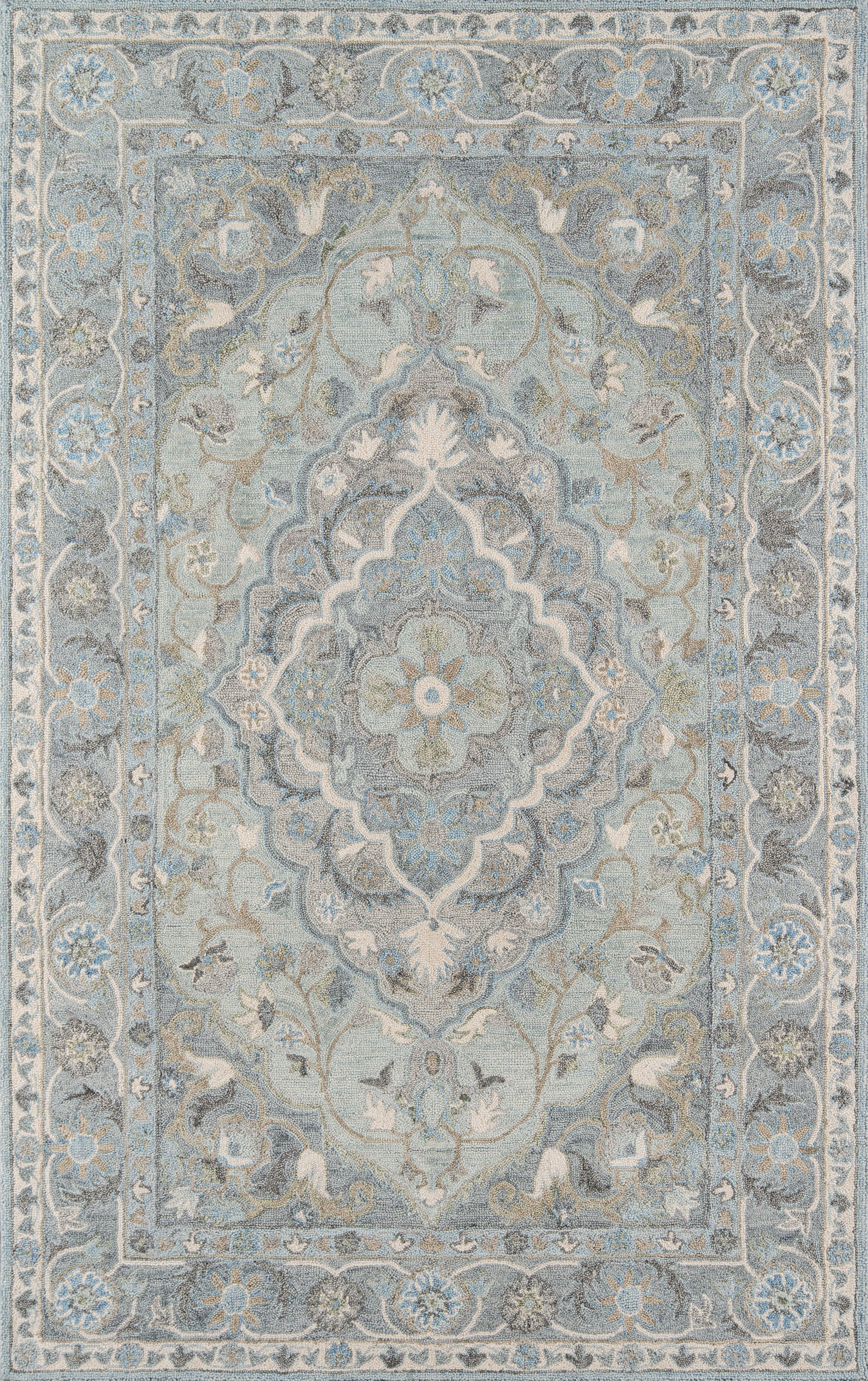 Blue Wool area rug 9'6" X 13 - styled in a living room