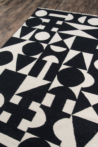Black Contemporary area rug 3'6" X 5 - close-up of pattern and texture