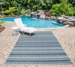 Weather-resistant outdoor rug in blue, Villa VI-04 Tuscany design