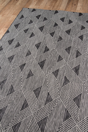 Black Geometric area rug 2' X 3' - close-up of pattern and texture