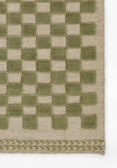 Green Wool area rug 5' X 8' - close-up of pattern and texture