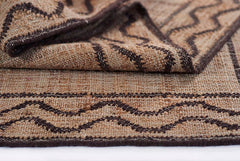 ORC-1 Orchard Ripple jute wool rug featuring slate, natural, and brown stripes.